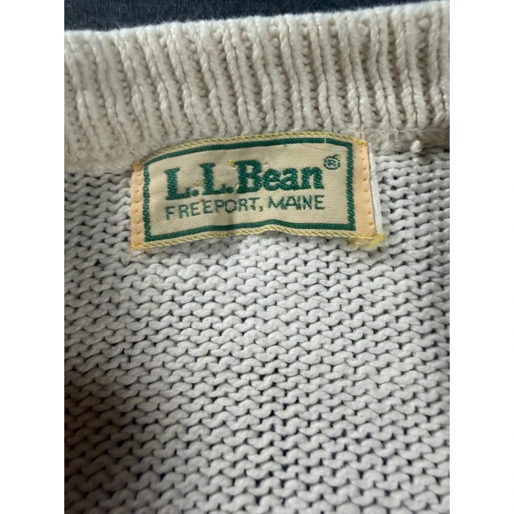 Vintage 80s LL Bean Cardigan Sweater Cream Cotton Knit V-Neck Button Front 797
